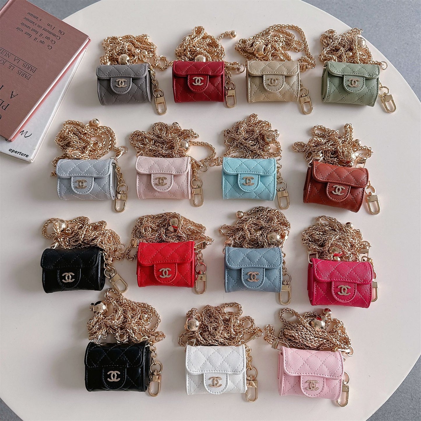 Leather CeeCee Quilted AirPod Case with chain