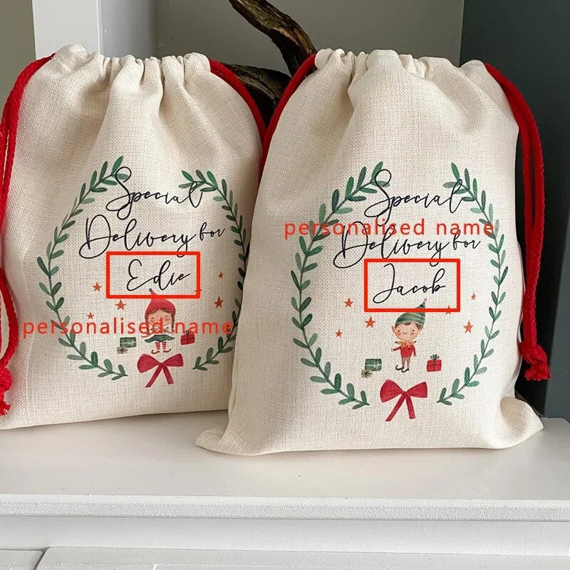 Custom Elf name stocking sack toy/gift bag