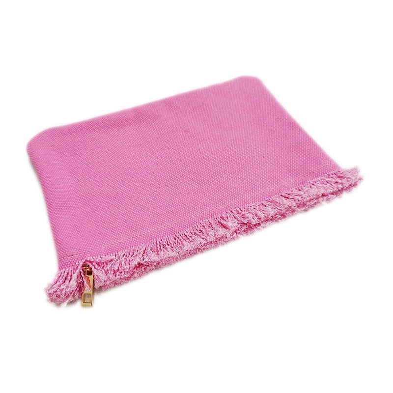 Customisable Stripe Tassel Cotton Clutch Bag