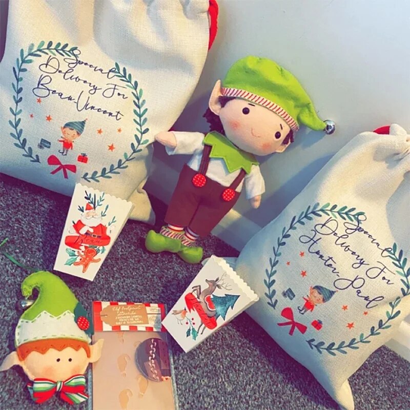 Custom Elf name stocking sack toy/gift bag
