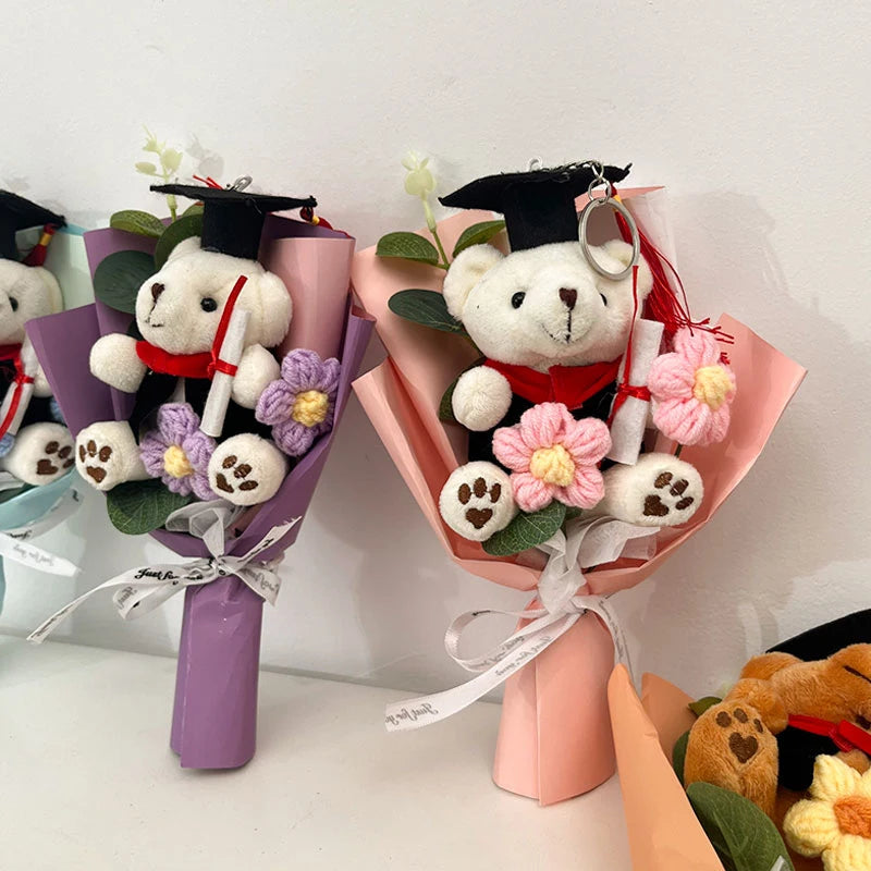 Graduation Bear Crochet Flowers Bouquet Artificial