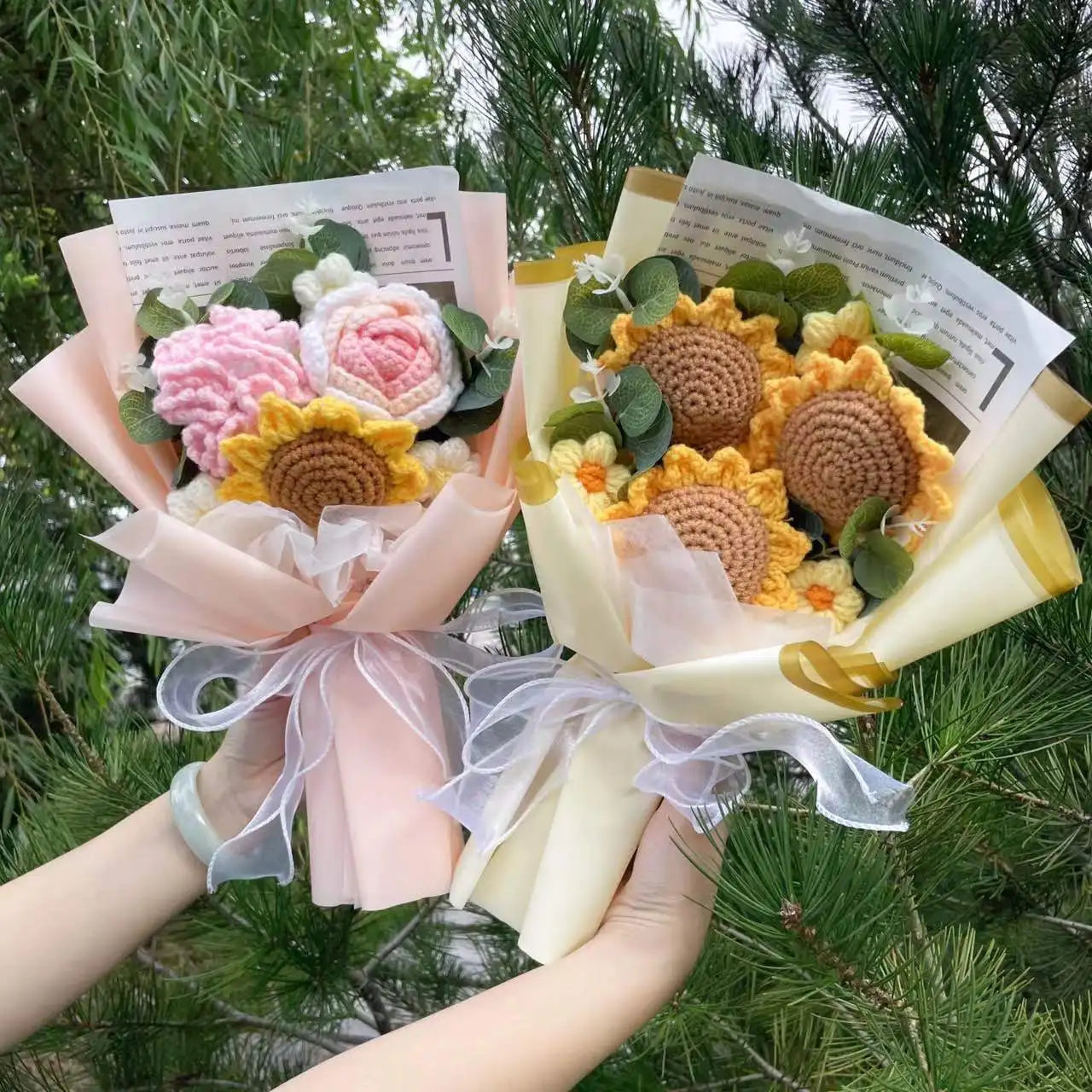 Knitted flowers crochet Bouquet