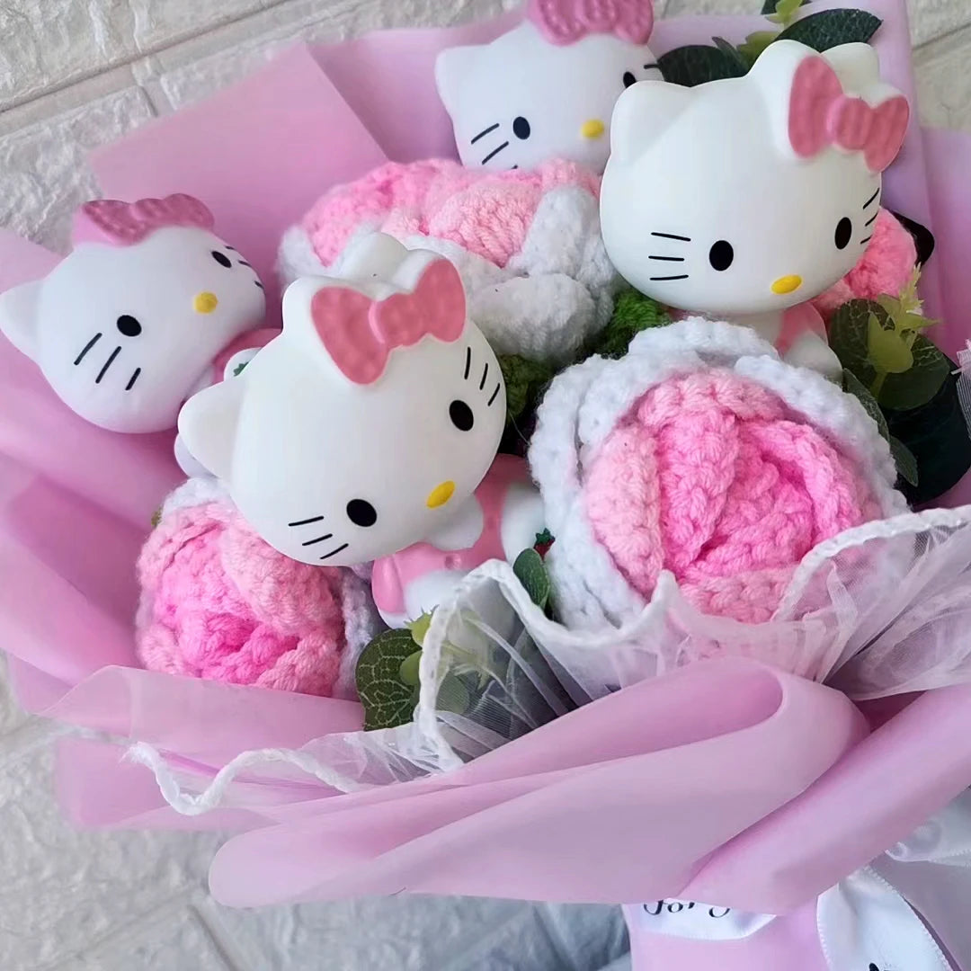 Knitted Hello Kitty Cartoon Plush Bouquet Flowers