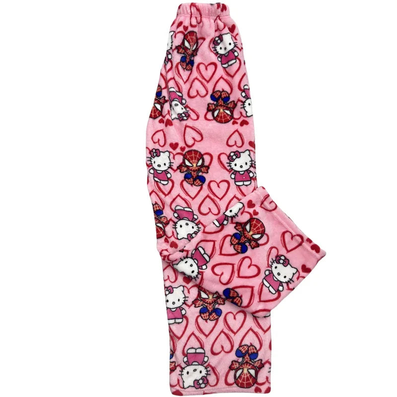 Hello Kitty Spider-man Cotton Velvet Loose Pajamas Pajamas Long Pants
