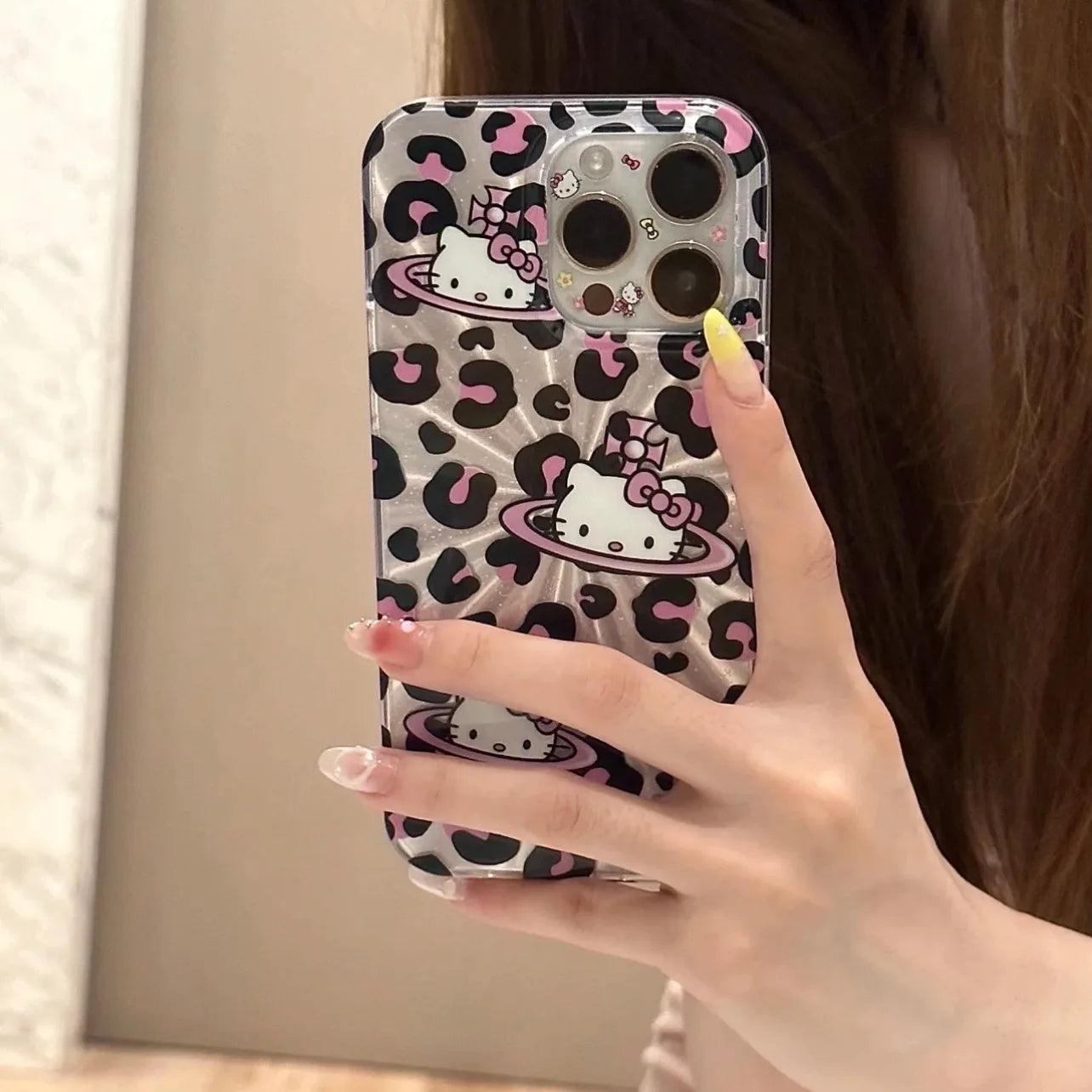 Sanrio Hello Kitty Bow Pink Lepard Print KT Phone Case