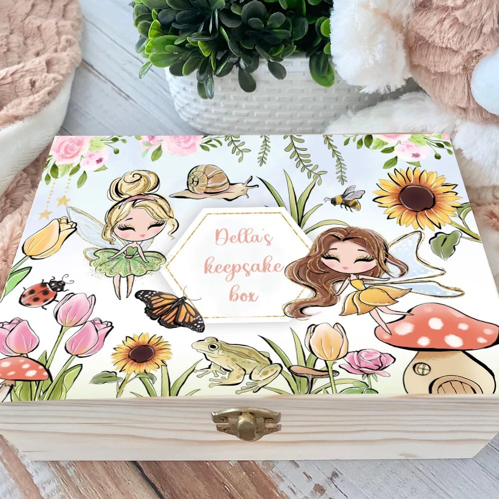 Personalised Baby fairy Keepsake Wooden Box Memory Case