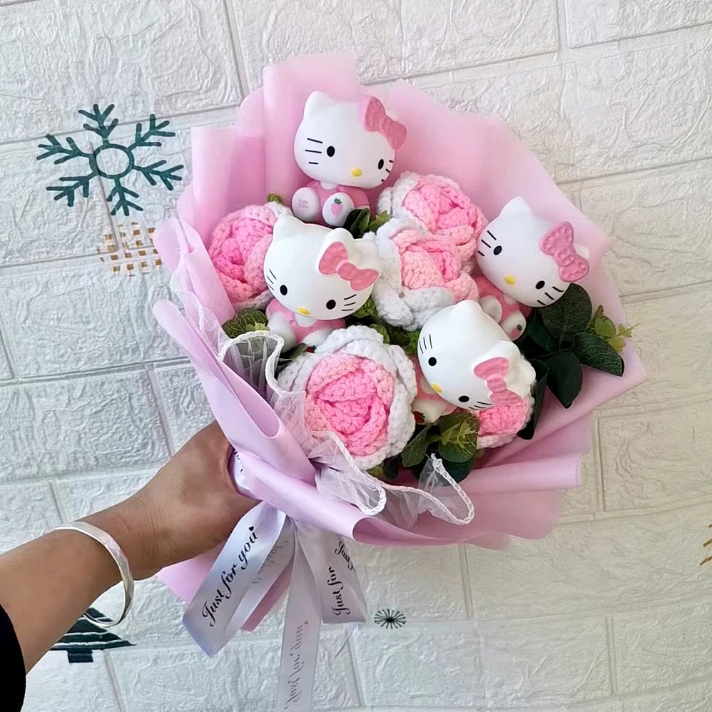 Knitted Hello Kitty Cartoon Plush Bouquet Flowers