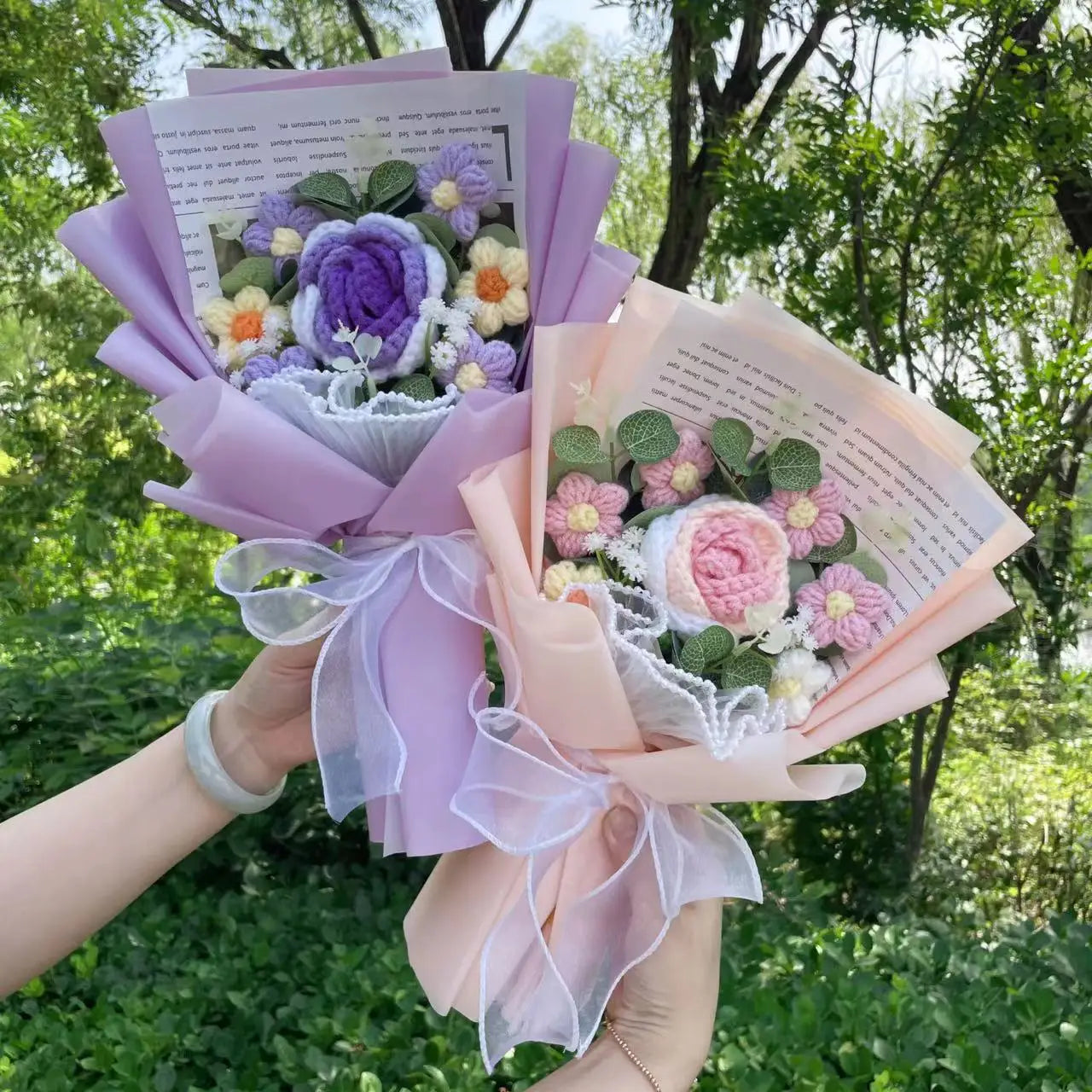 Knitted flowers crochet Bouquet