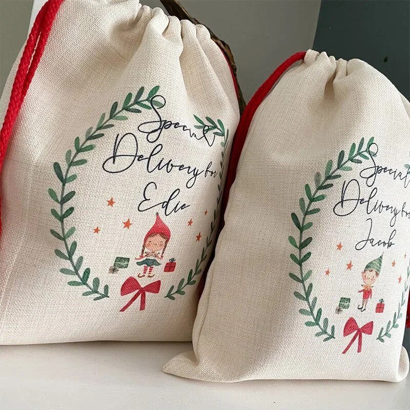 Custom Elf name stocking sack toy/gift bag