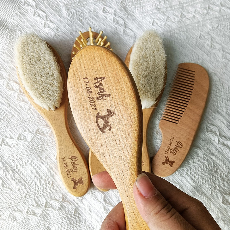 Personalised Baby Girl Comb Bath Wooden Set
