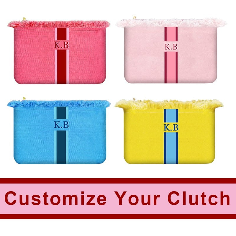 Customisable Stripe Tassel Cotton Clutch Bag