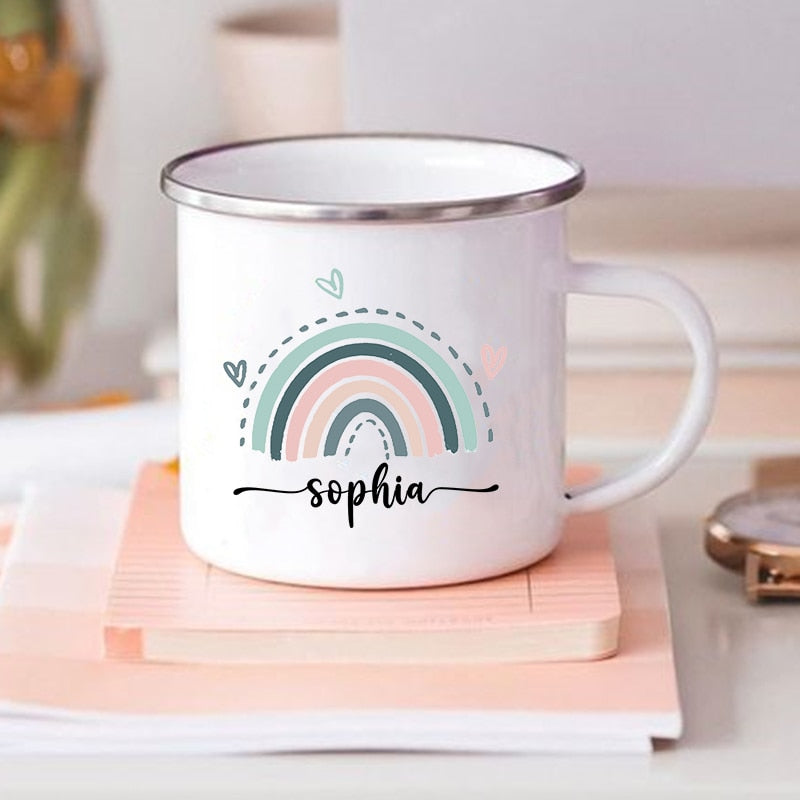 Rainbow Rustic Mug Birthdayl Personalised Enamel Mug