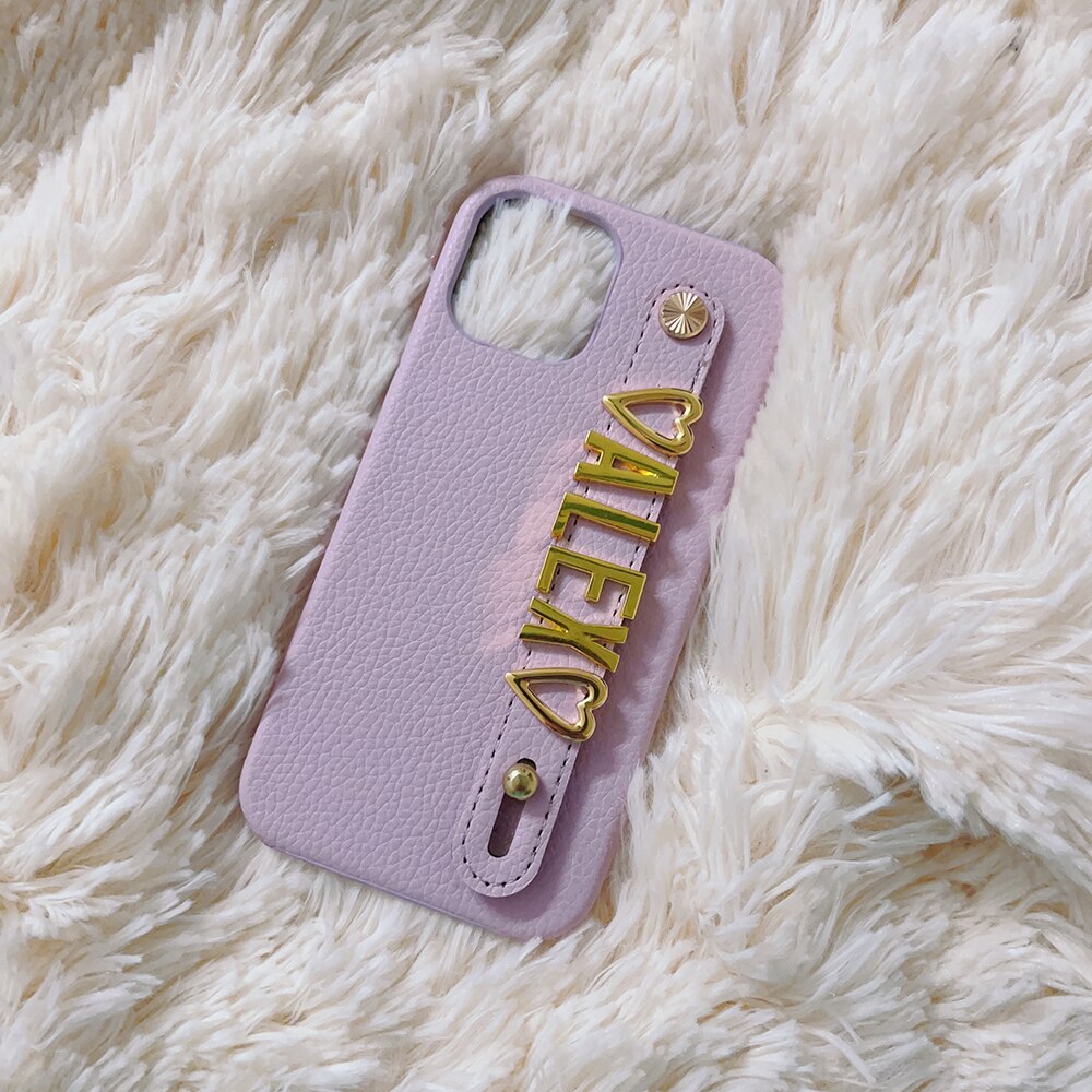 Gold Name Strap Leather Iphone Case