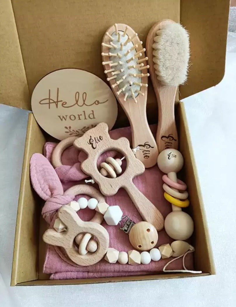 8 Pieces Of Personalised Name Newborn Rattle Toy Gift Set