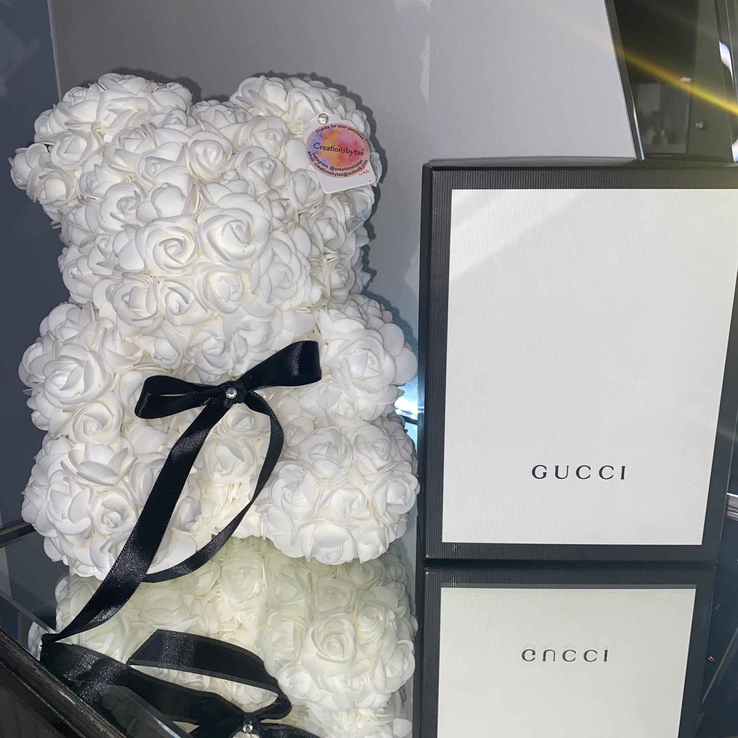 Medium White Rose Bear
