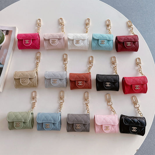 Leather CeeCee Quilted AirPod Case with chain