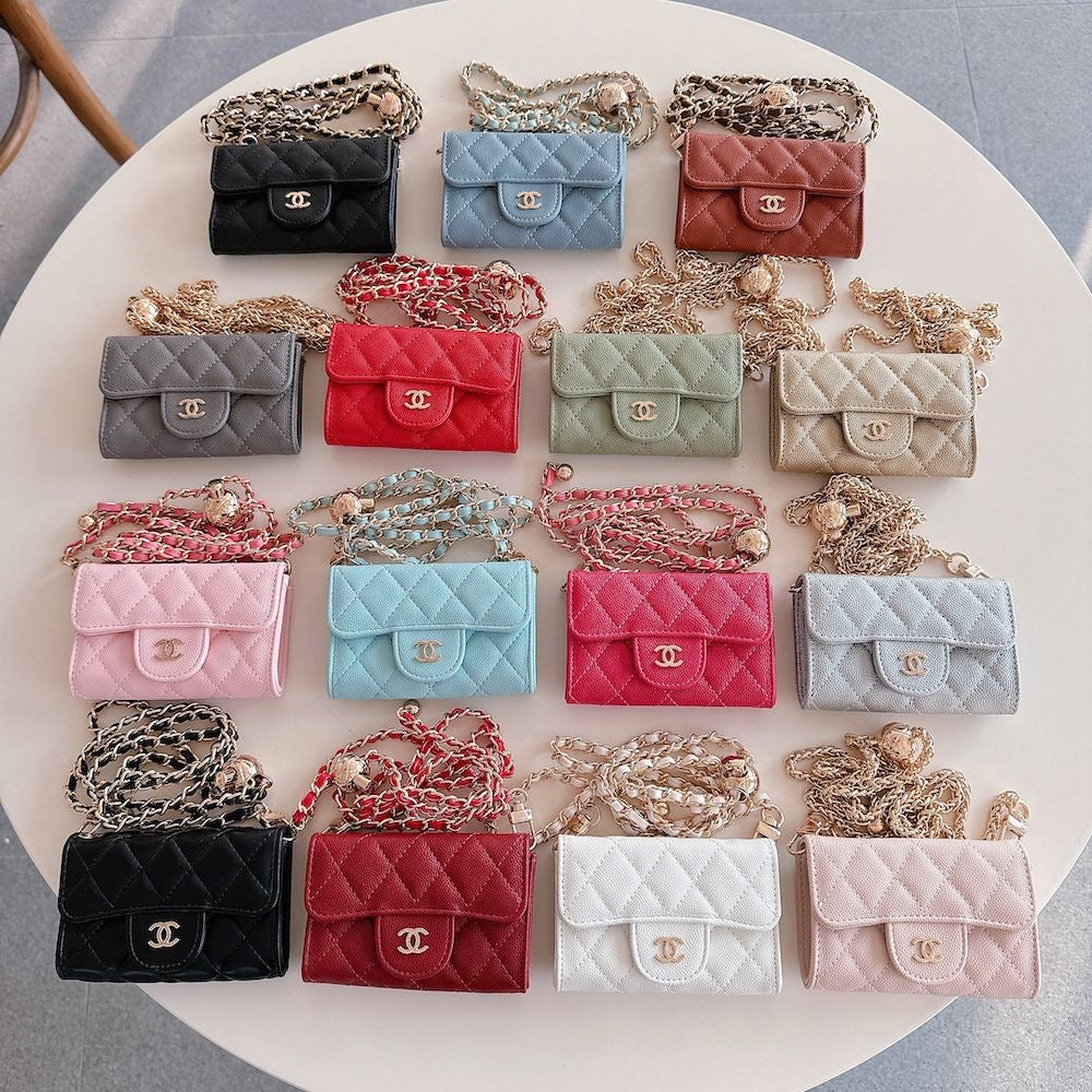 Leather Cee Quilted AirPod Case with thick chain