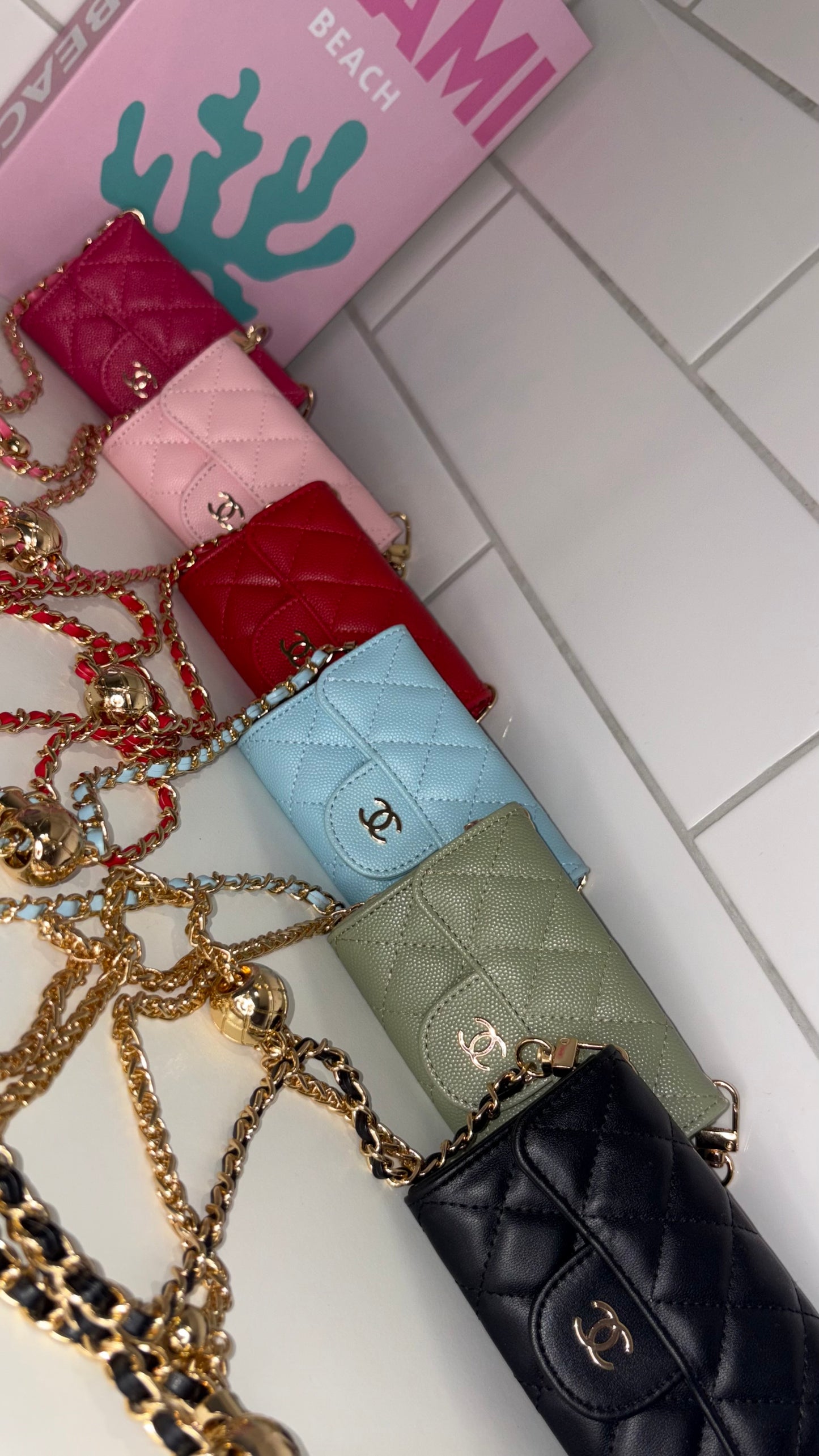 Cee Quilted Card Holder Case with leather chain