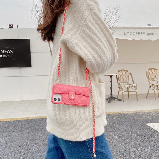 Clearance ) Pink iPhone 14 Pro & IPhone 15 pro Chain Cross Body CeeCee Case