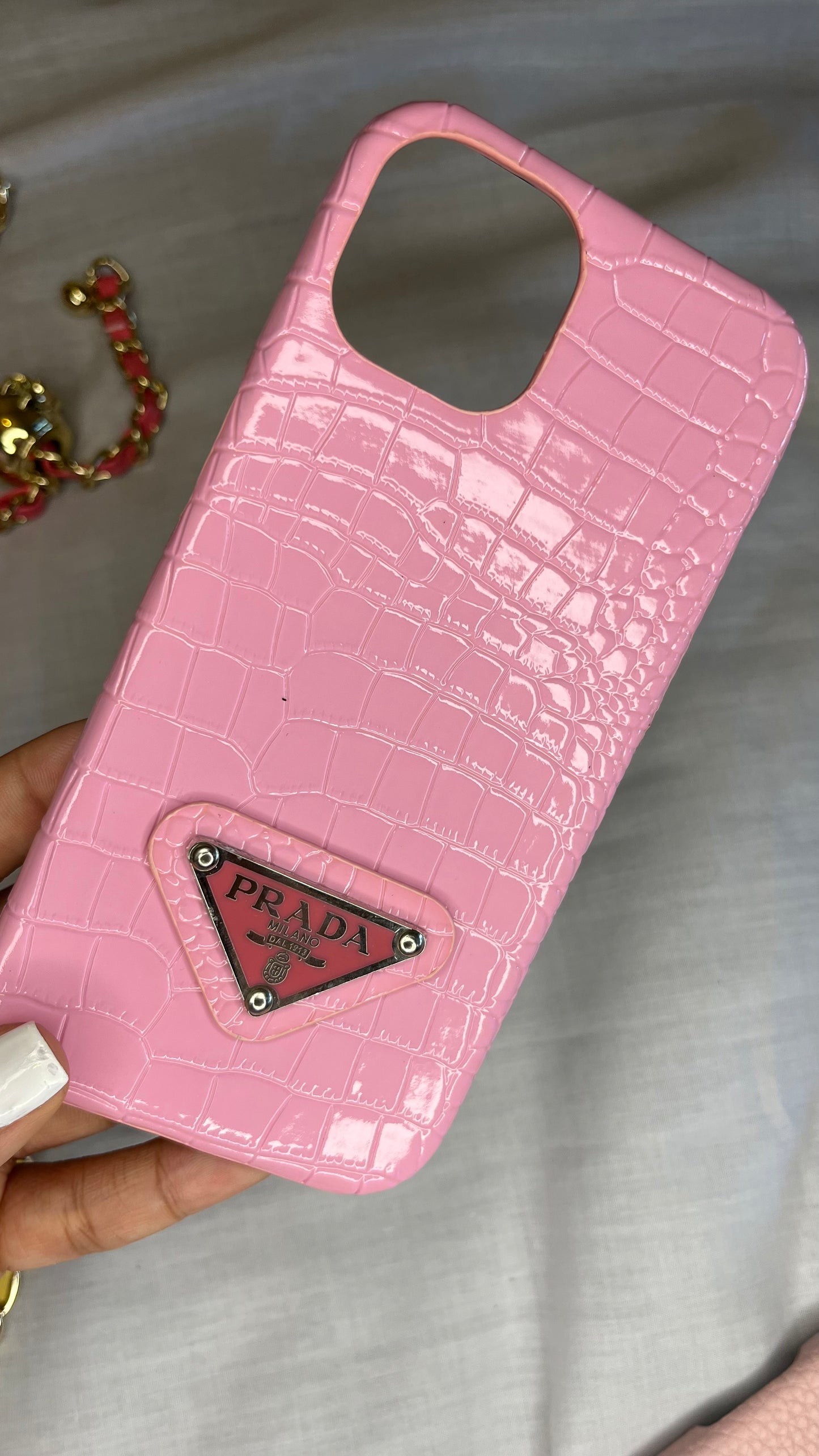 Uk Only. Pink iPhone 14 and iPhone 13 Croc PDA Case