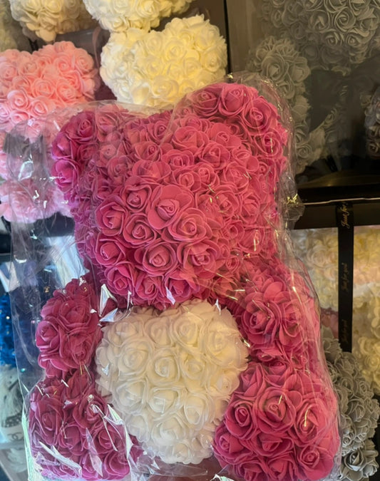 40cm Pink Heart rose bear