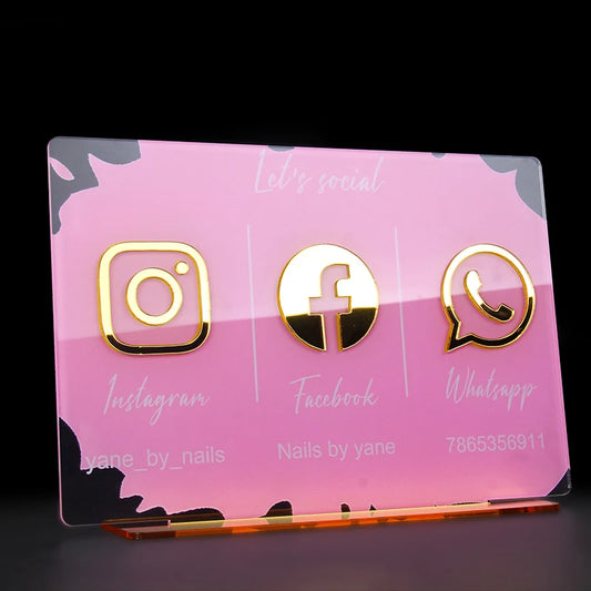 Customize Social Business Media Sign Gold Instagram Wedding Salon Beauty  Plate With Base Customized Acrylic Plexiglass