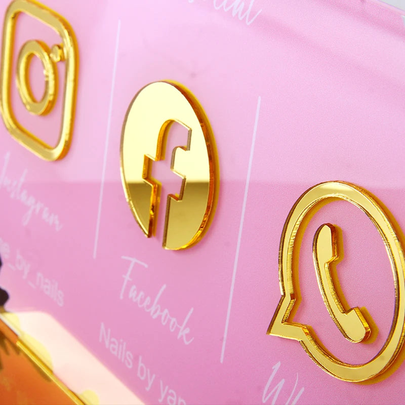 Customize Social Business Media Sign Gold Instagram Wedding Salon Beauty  Plate With Base Customized Acrylic Plexiglass