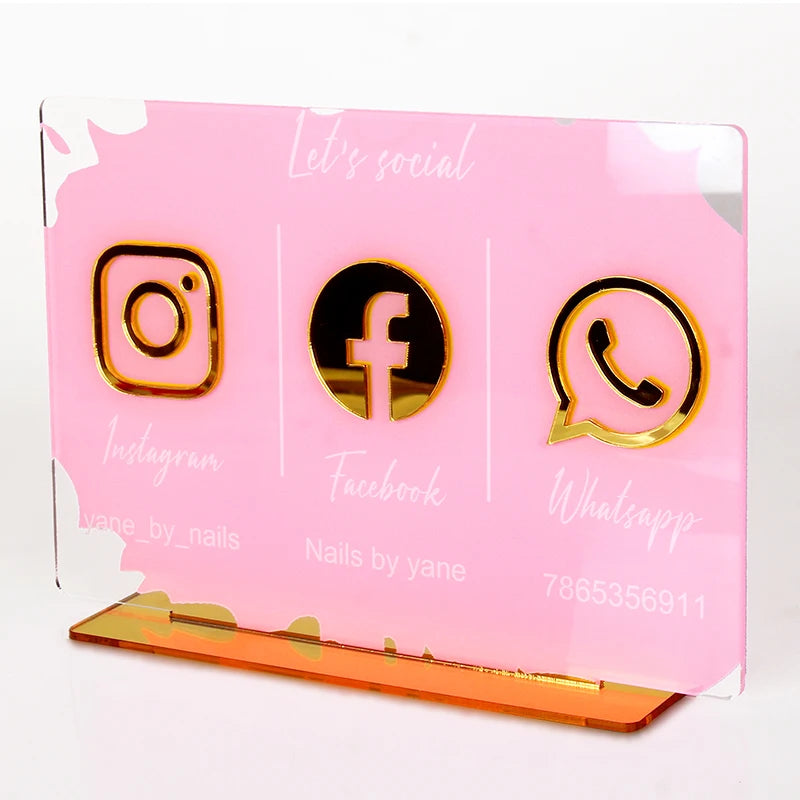 Customize Social Business Media Sign Gold Instagram Wedding Salon Beauty  Plate With Base Customized Acrylic Plexiglass