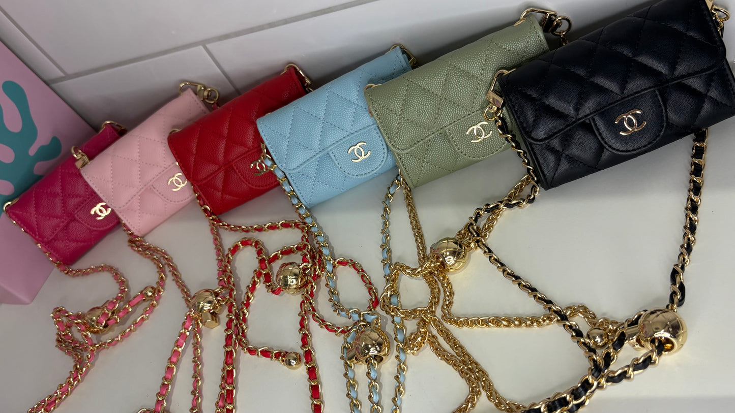 Cee Quilted Card Holder Case with leather chain