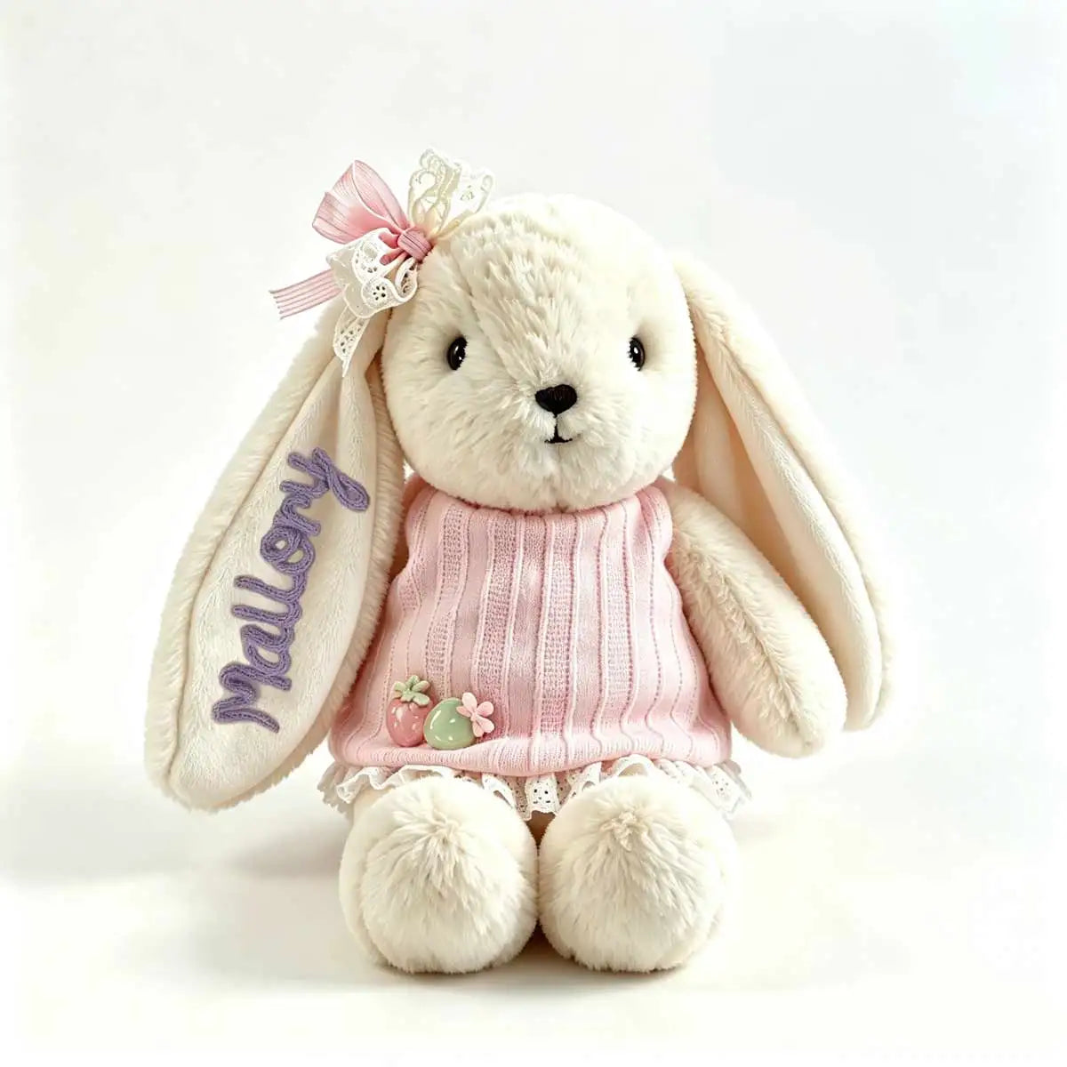 Personalized Plush Rabbit, Custom Party Favors, Wedding Favors Hand-Embroidered with Names, Keepsake or Birthday Gifts, and Holi