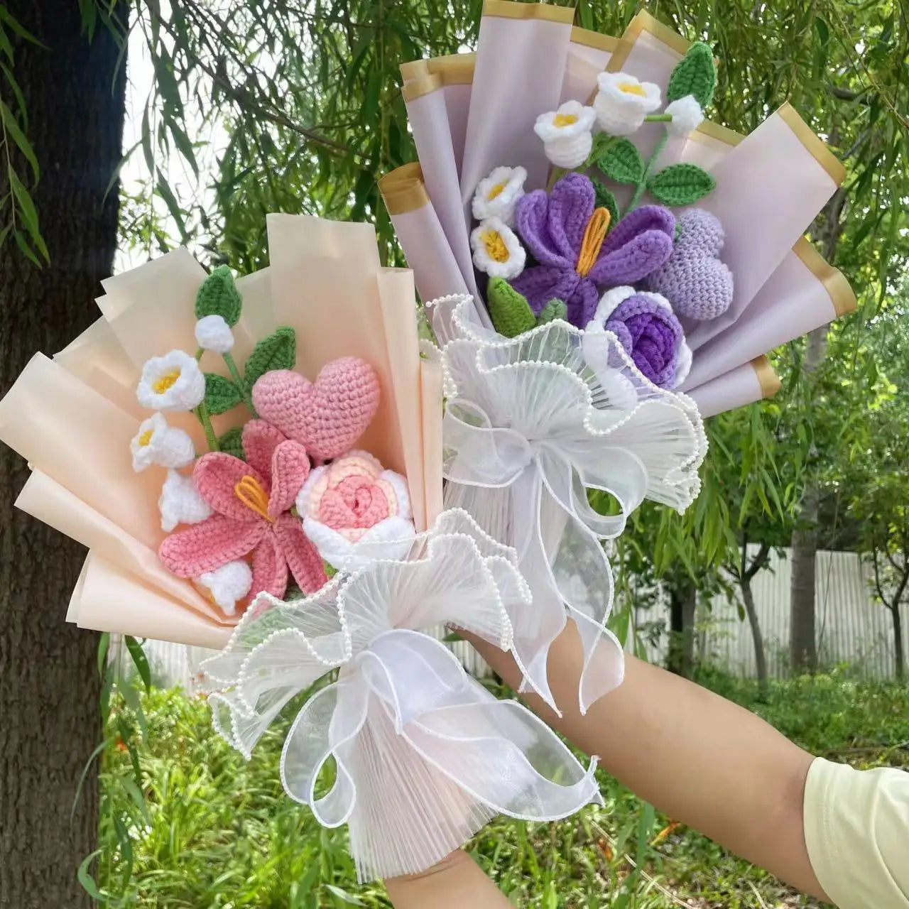 Knitted flowers crochet Bouquet