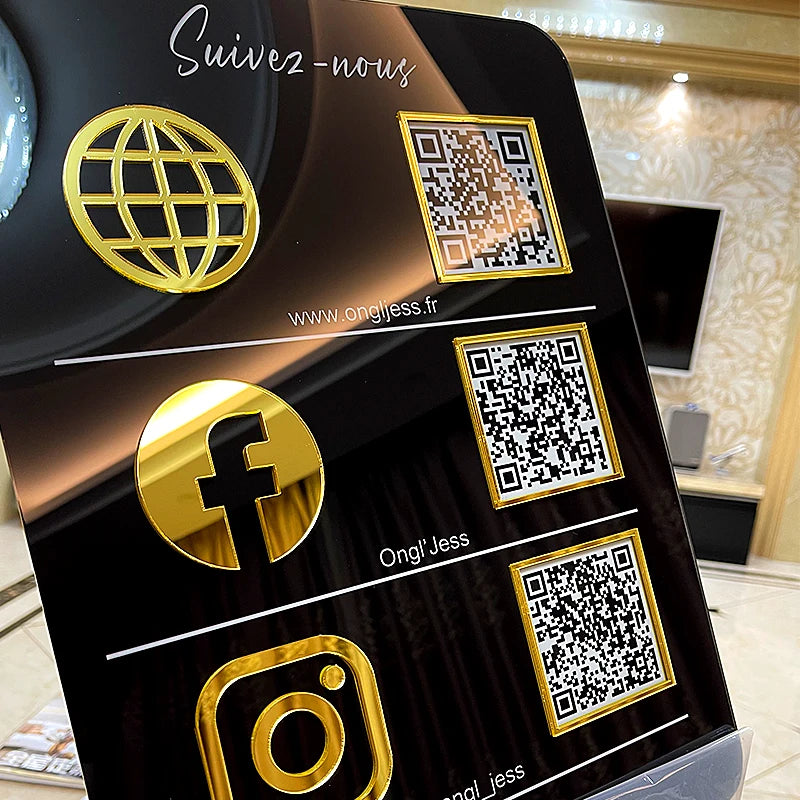 Customized Social Media Business Signage With QR Code Scan Payment Follow Sign Acrylic Plexiglass