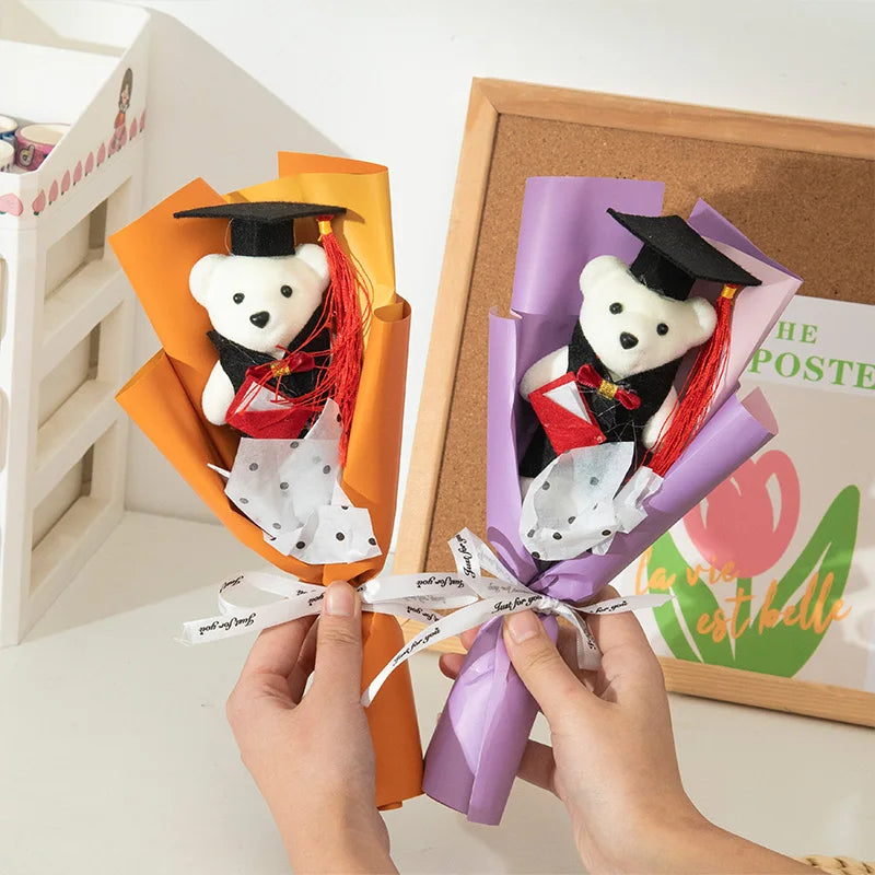 Graduation Bear Crochet Flowers Bouquet Artificial
