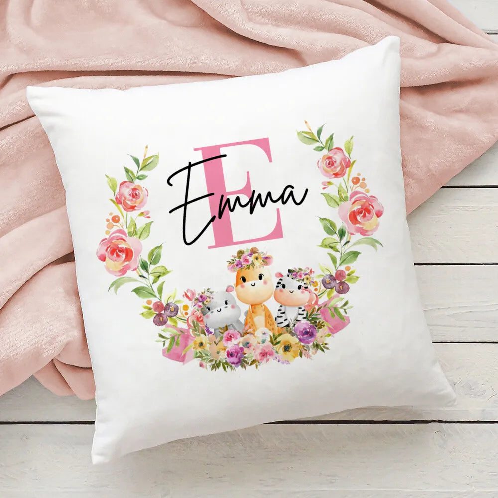 Personalized Pillow Case Animal with Name Pillow Cover Bedroom Kids Wild Party Decoration Pillowcase Child Birthday Shower Gifts