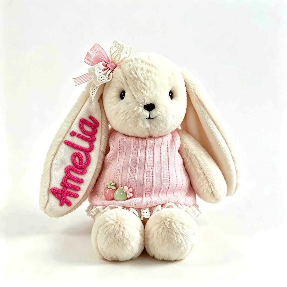 Personalized Plush Rabbit, Custom Party Favors, Wedding Favors Hand-Embroidered with Names, Keepsake or Birthday Gifts, and Holi