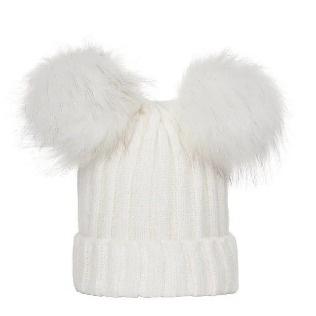 Embroidered Name Kids Double Pom Pom Beanies Hat Christmas Baby Shower Gift Winter Hat Personalized Baby Name New Year Hat