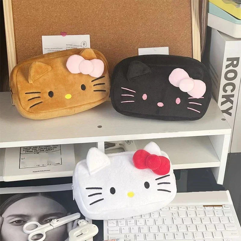HelloKitty plush pencil Case Anime Sanrio Kawaii Cosmetic Storage Bags Y2K Cartoon Pencil Case Girl Birthday Gifts