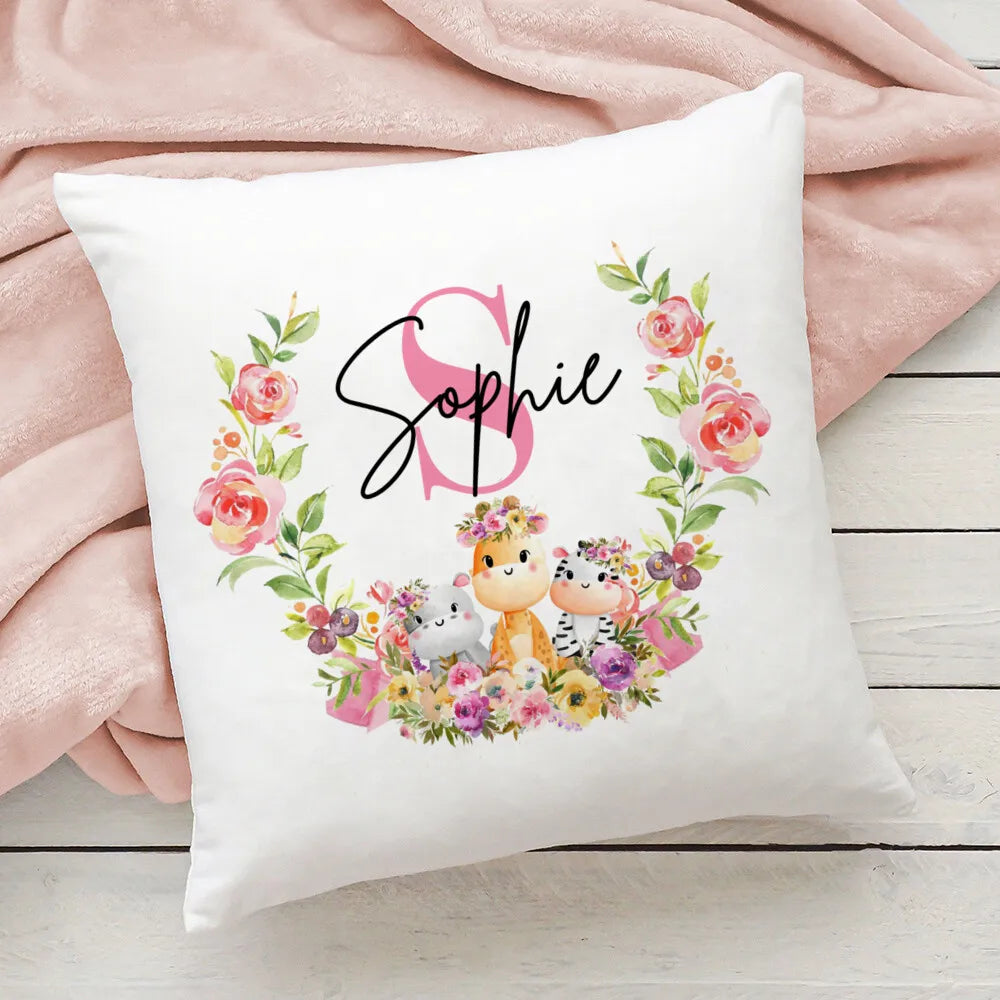 Personalized Pillow Case Animal with Name Pillow Cover Bedroom Kids Wild Party Decoration Pillowcase Child Birthday Shower Gifts