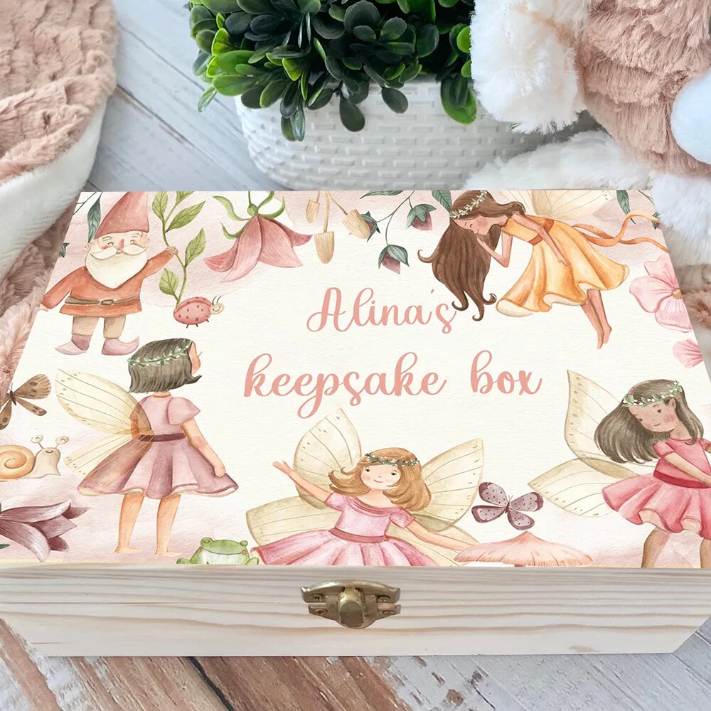 Personalised Baby fairy Keepsake Wooden Box Memory Case