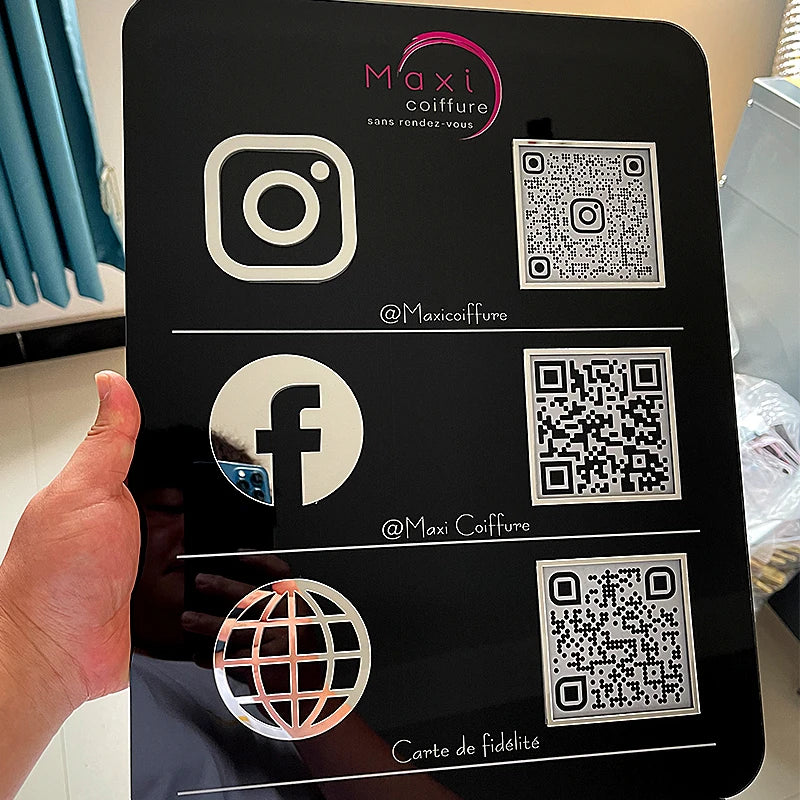 Customized Social Media Business Signage With QR Code Scan Payment Follow Sign Acrylic Plexiglass