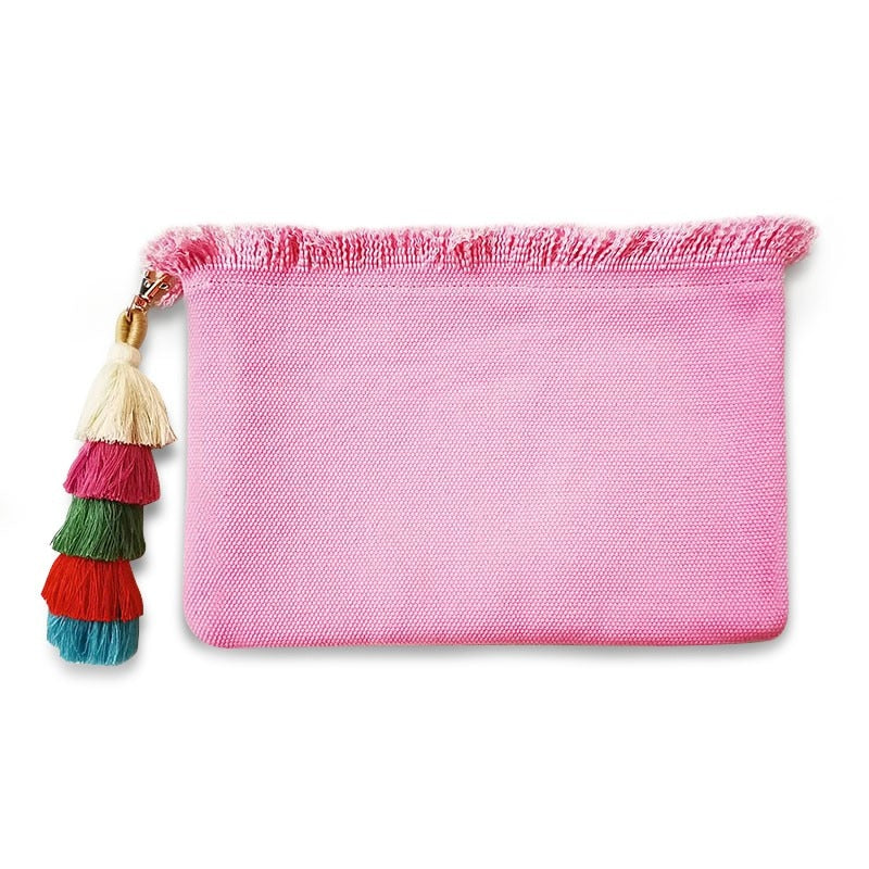 Customisable Stripe Tassel Cotton Clutch Bag