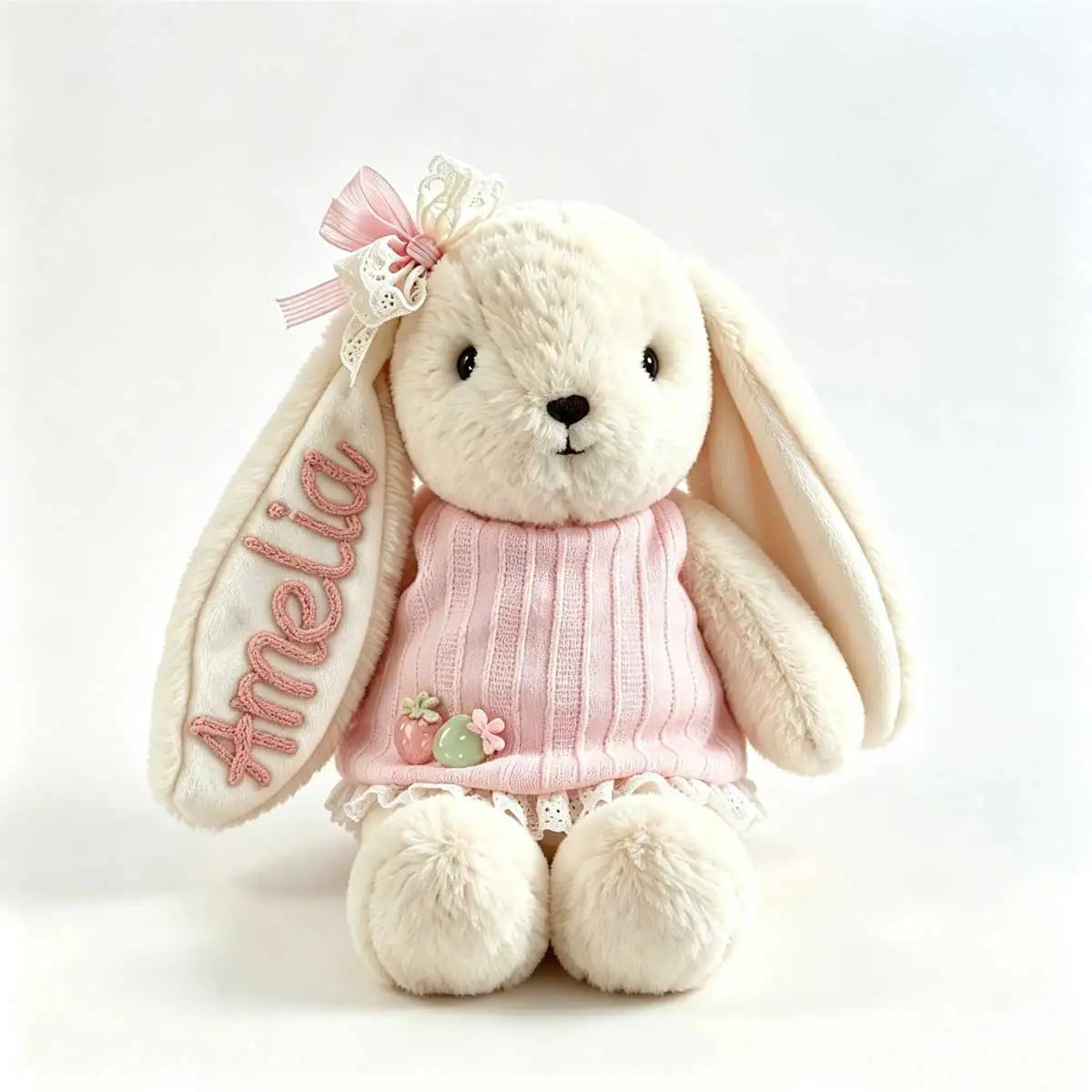 Personalized Plush Rabbit, Custom Party Favors, Wedding Favors Hand-Embroidered with Names, Keepsake or Birthday Gifts, and Holi