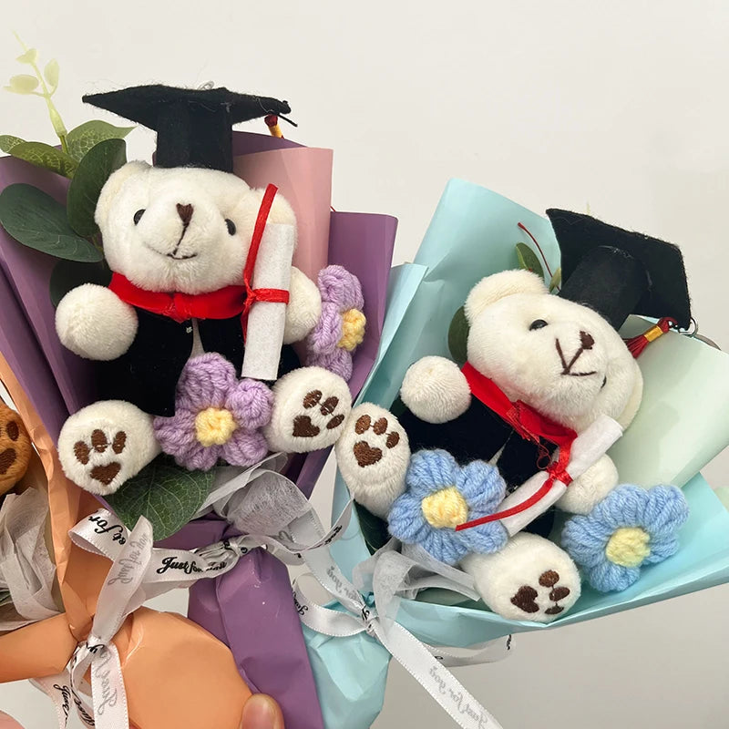 Graduation Bear Crochet Flowers Bouquet Artificial