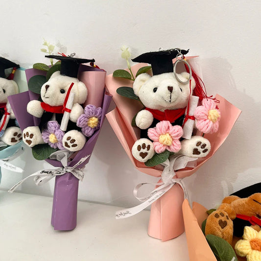 Graduation Bear Crochet Flowers Bouquet Artificial