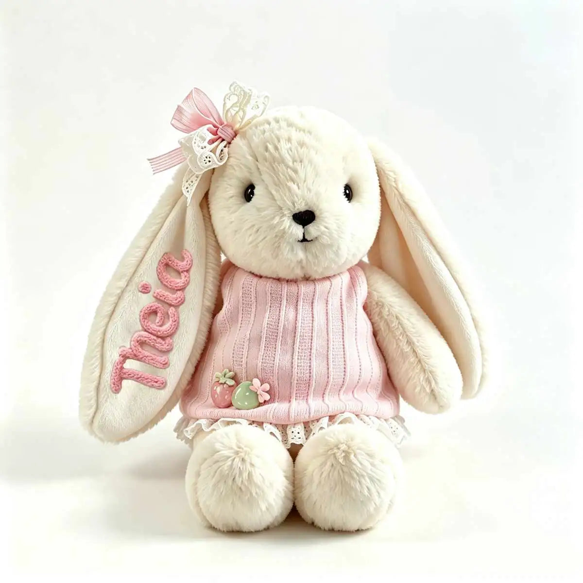 Personalized Plush Rabbit, Custom Party Favors, Wedding Favors Hand-Embroidered with Names, Keepsake or Birthday Gifts, and Holi