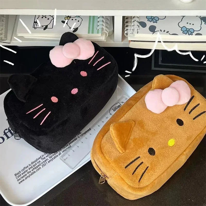 HelloKitty plush pencil Case Anime Sanrio Kawaii Cosmetic Storage Bags Y2K Cartoon Pencil Case Girl Birthday Gifts