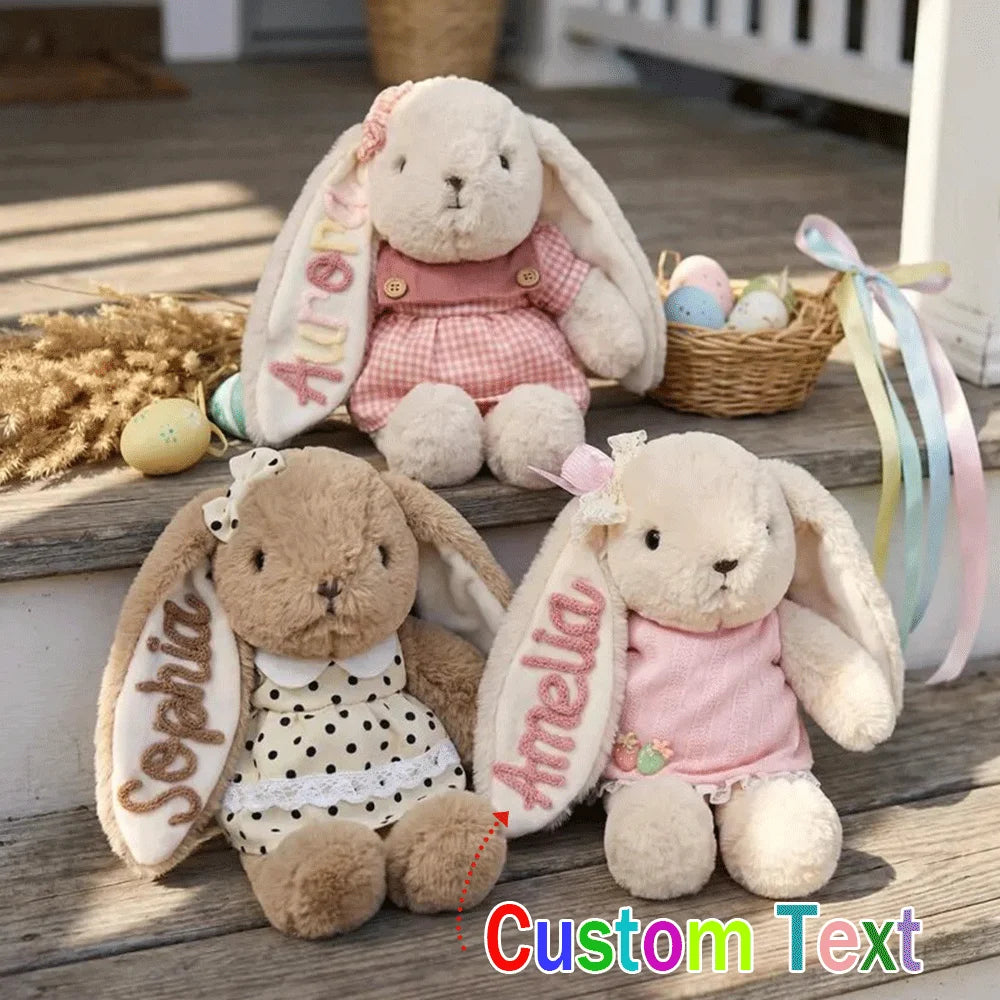 Personalized Plush Rabbit, Custom Party Favors, Wedding Favors Hand-Embroidered with Names, Keepsake or Birthday Gifts, and Holi