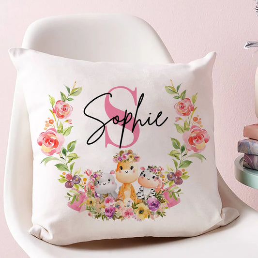 Personalized Pillow Case Animal with Name Pillow Cover Bedroom Kids Wild Party Decoration Pillowcase Child Birthday Shower Gifts