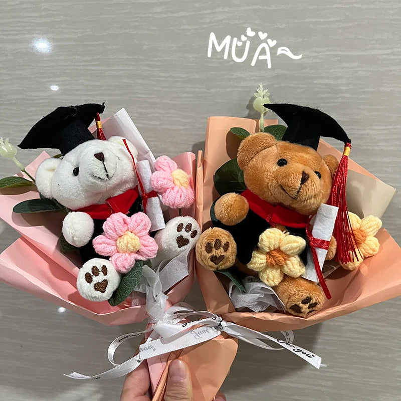 Graduation Bear Crochet Flowers Bouquet Artificial