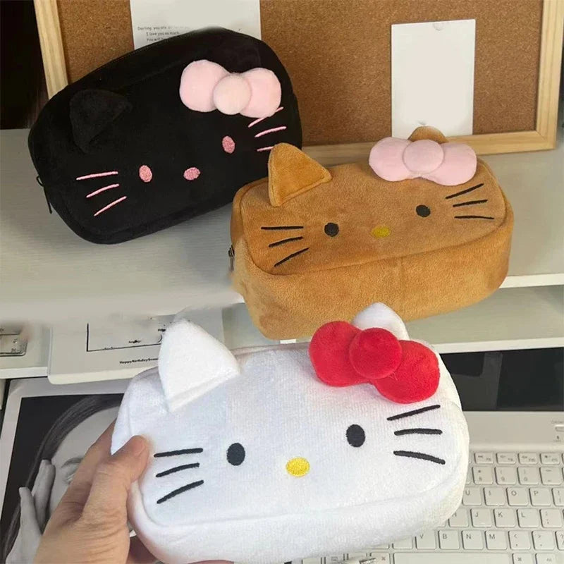 HelloKitty plush pencil Case Anime Sanrio Kawaii Cosmetic Storage Bags Y2K Cartoon Pencil Case Girl Birthday Gifts